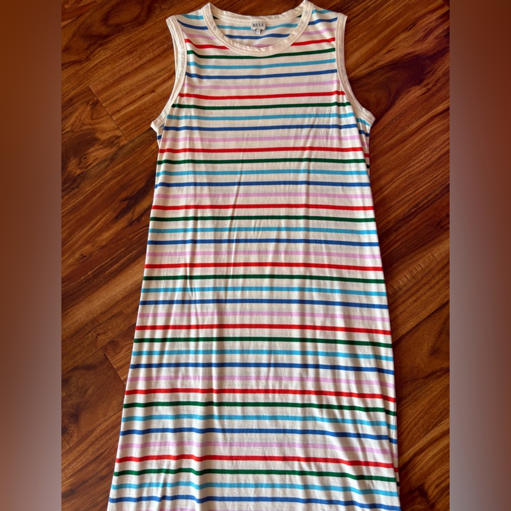 KULE Women’s Multi Rainbow Striped Cotton The Tank Dress Small S Cover Up Maxi - Picture 3 of 6